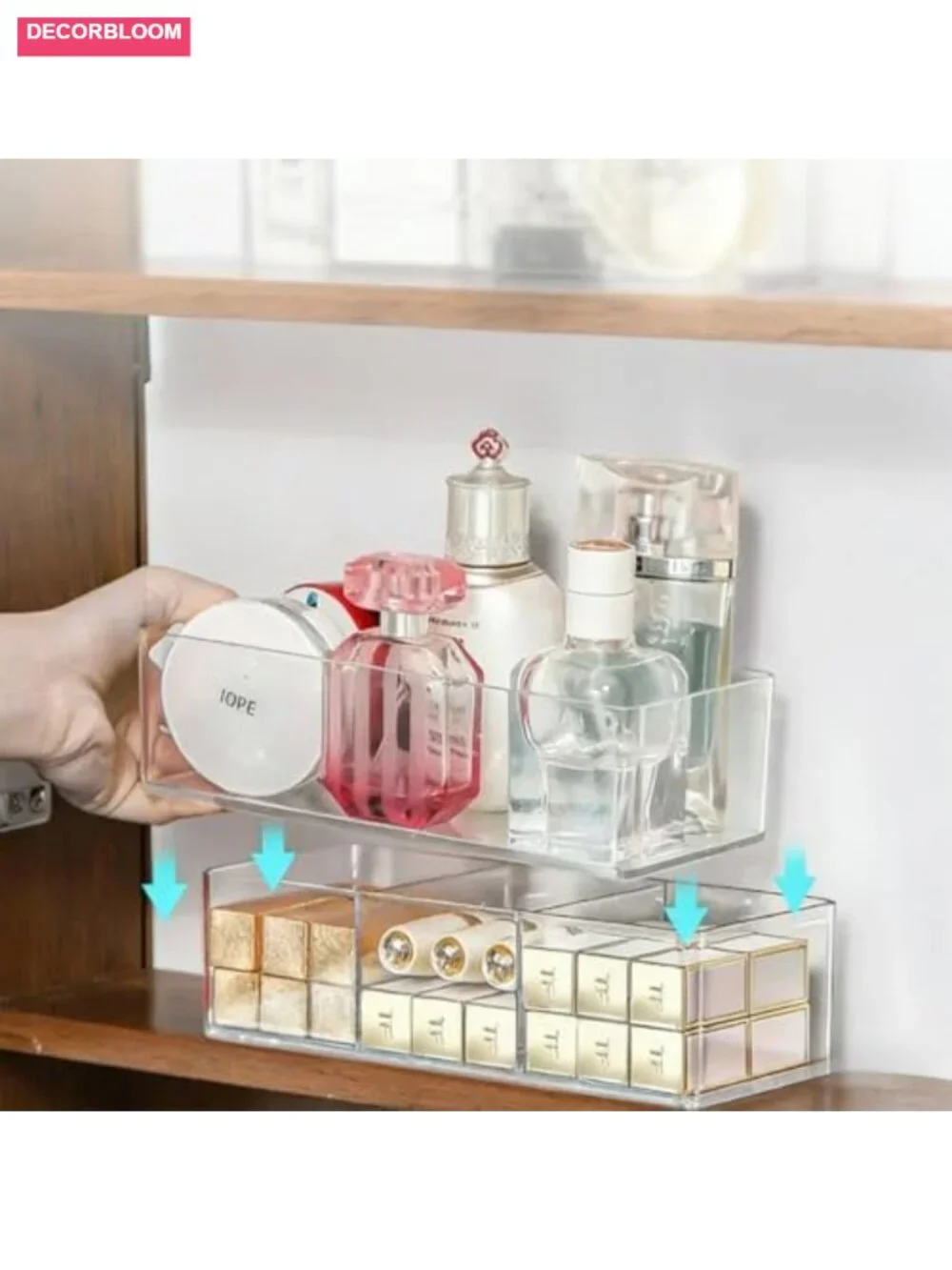 Clear Acrylic Stackable Makeup Organizer - 3 Compartment Cosmetic Storage for